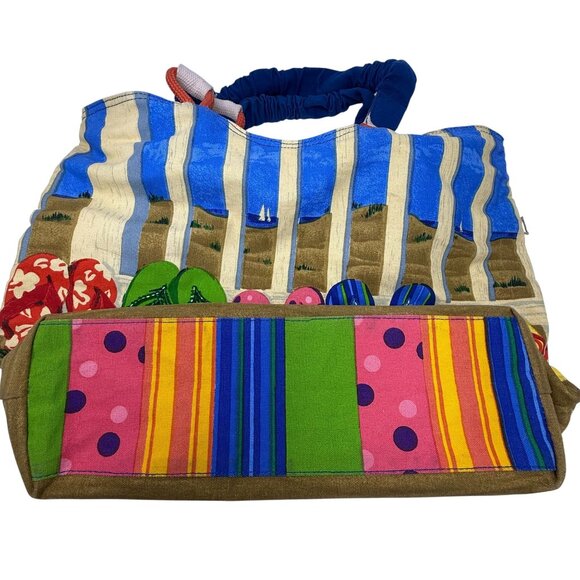 Paul Brent Colorful Beach Tote Bag Flip-Flop Print Canvas Zippered Summer Vibes - Picture 5 of 9